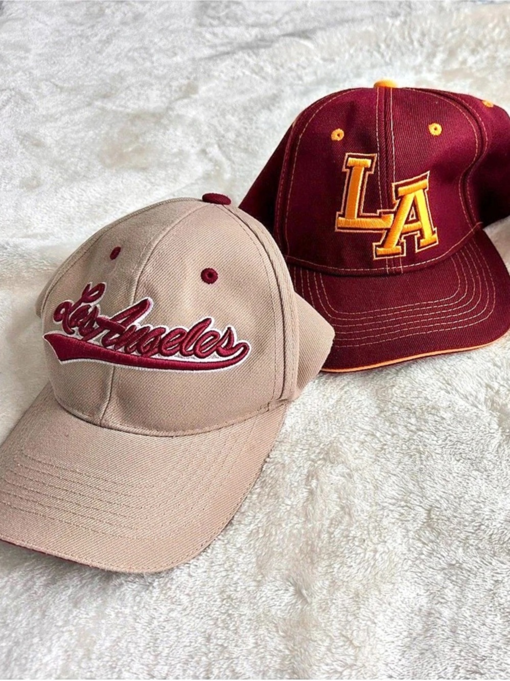 Embroidered Baseball Cap Set Burgundy & Tan